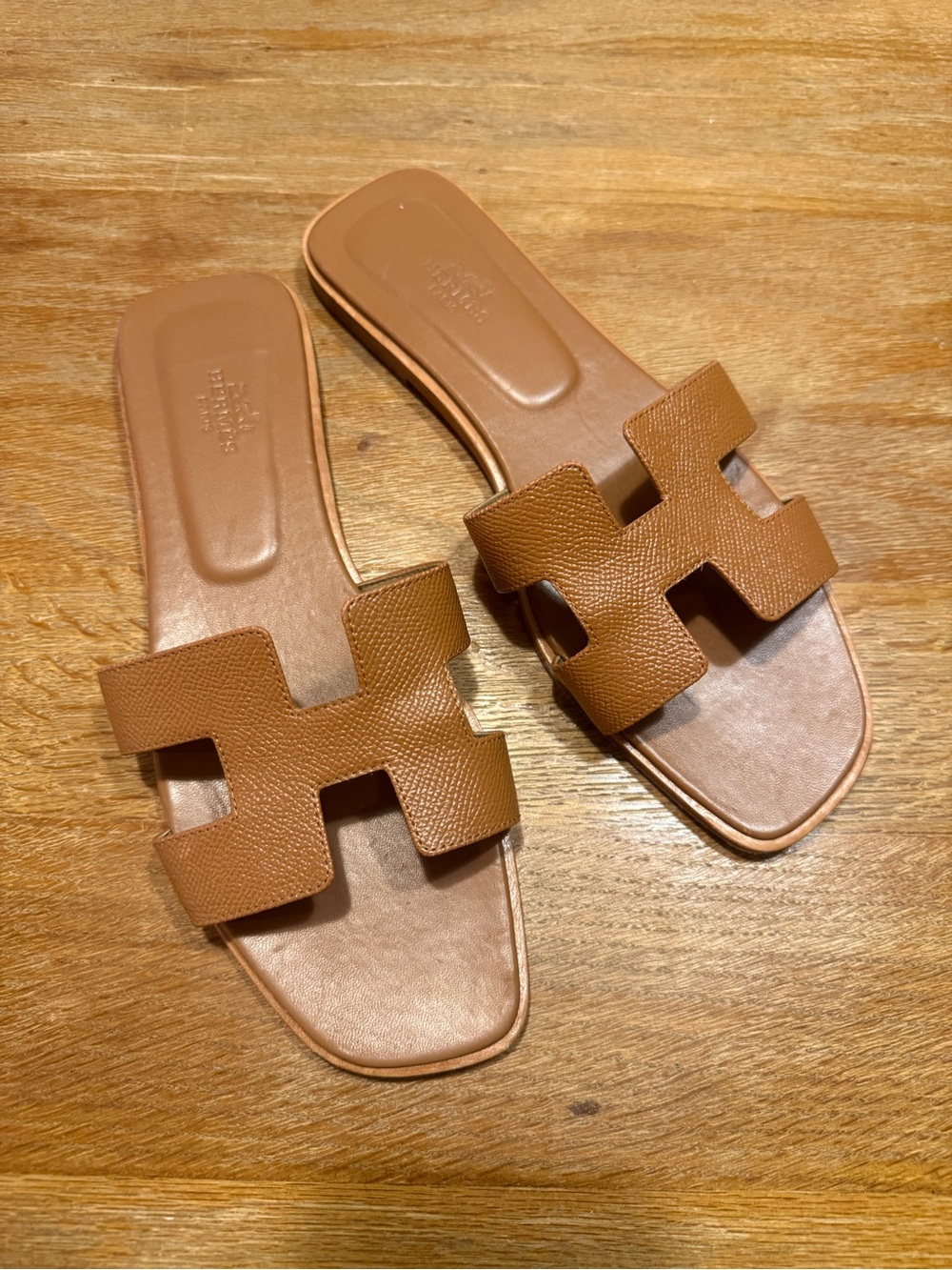 Hermes Brown Leather Oran H Slide Sandals